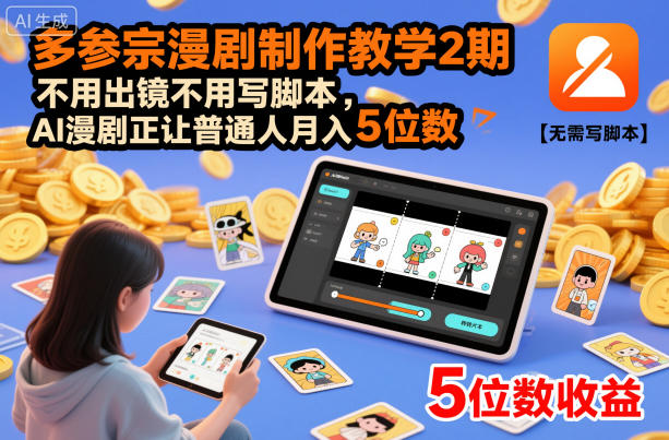 多参宗漫剧制作教学2期，不用出镜不用写脚本，AI漫剧正让普通人月入5位数(更新)-优创项目网