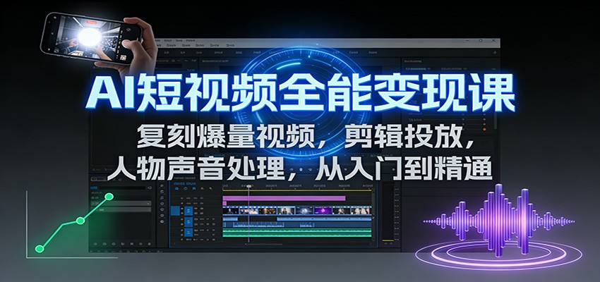 AI短视频全能变现课：复刻爆量视频，剪辑投放，人物声音处理，从入门到精通-优创项目网