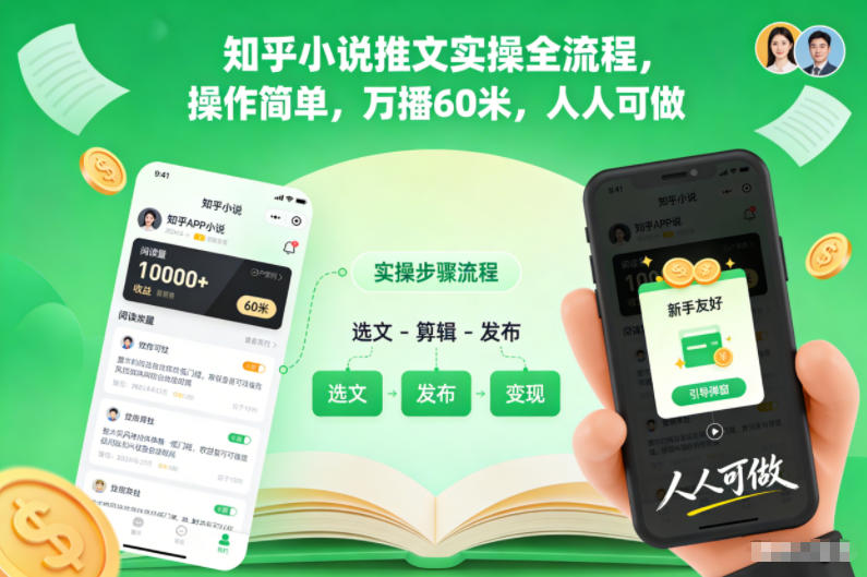 知乎小说推文实操全流程，操作简单，万播60米，人人可做-优创项目网