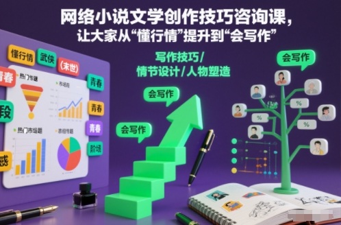 网络小说文学创作技巧咨询课，让大家从“懂行情”提升到”会写作”的高度-优创项目网