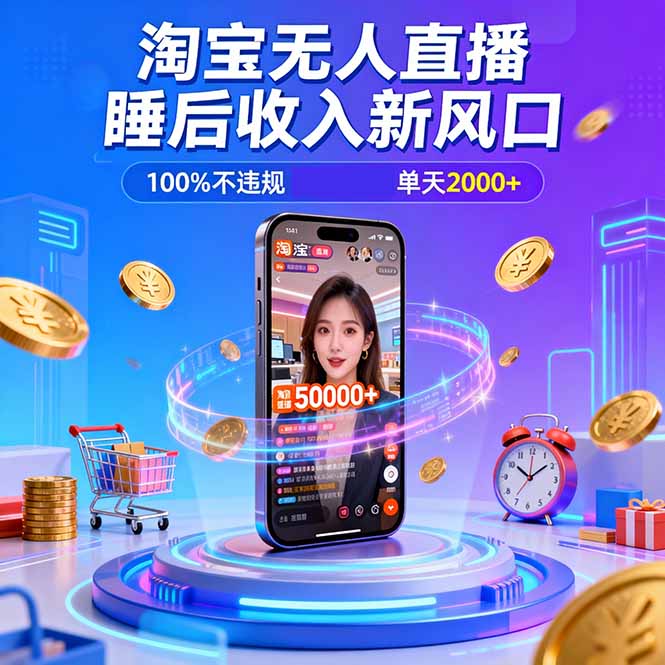 淘宝无人直播，不违规不封号，直播100小时卖了5万，年底旺季！-优创项目网