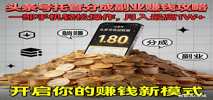全程托管今日头条，一部手机就可以开干，最高躺赚1W+-优创项目网