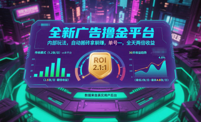 全新广告撸金平台，内部玩法，自动搬砖拿躺賺，单号一天保底2张+，全天两倍收益【揭秘】-优创项目网
