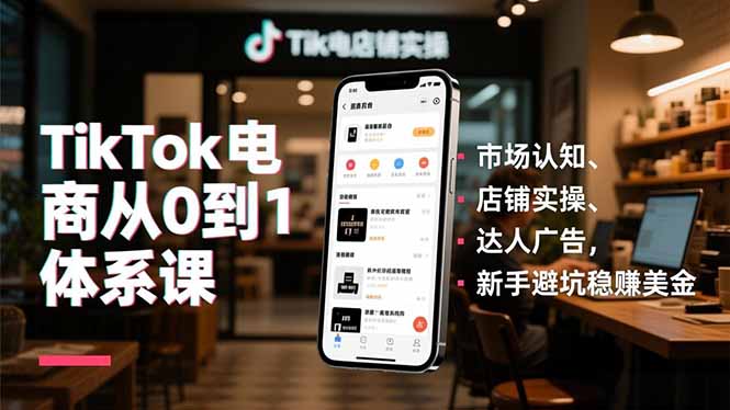 TikTok电商从0到1体系课，市场认知、店铺实操、达人广告，新手避坑稳赚美金-优创项目网