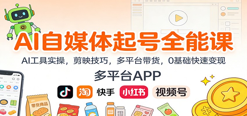AI自媒体起号全能课：AI工具实操，剪映技巧，多平台带货，0基础快速变现-优创项目网