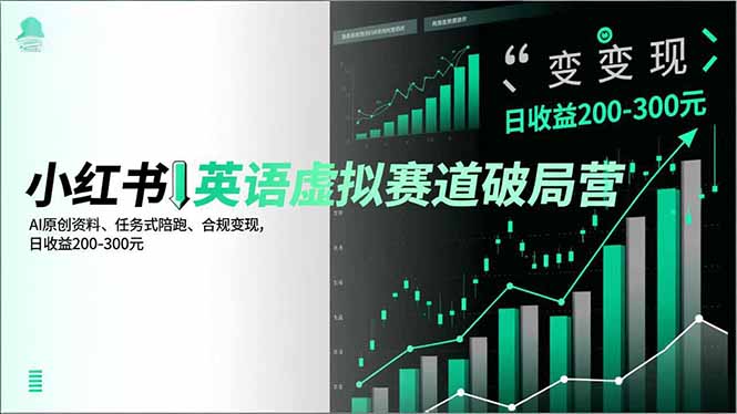 小红书英语虚拟赛道破局营，AI原创资料、任务式陪跑、合规变现，日收益200-300元-优创项目网