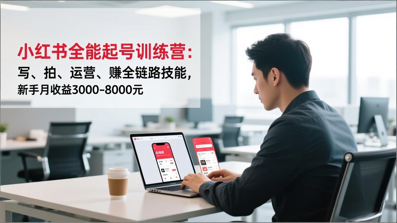 小红书全能起号训练营：写、拍、运营、赚全链路技能，新手月收益3000-8000元-优创项目网