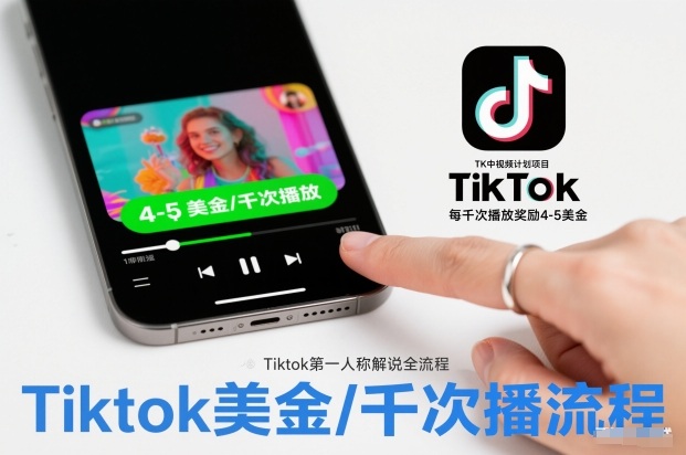 TK中视频计划项目，Tiktok第一人称解说流程，每干次播放奖励4-5美金-优创项目网