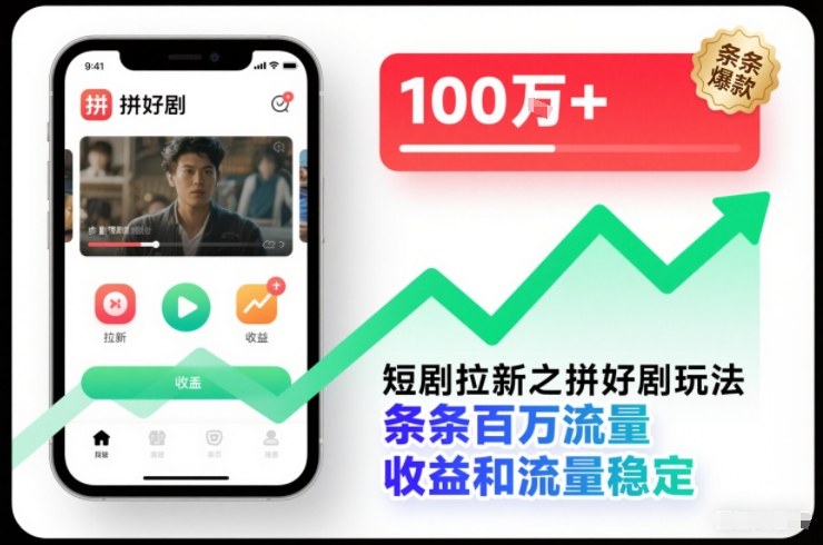 短剧拉新之拼好剧玩法，条条百万流量，收益和流量稳定-优创项目网