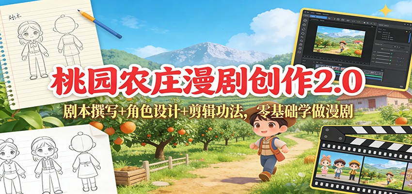 桃园农庄漫剧创作2.0：剧本撰写+角色设计+剪辑功法，零基础学做漫剧-优创项目网