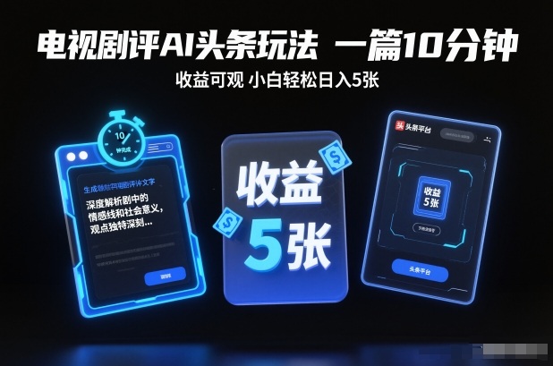 电视剧评AI头条玩法，一篇10分钟，收益可观，小白轻松日入5张+【独家】-优创项目网