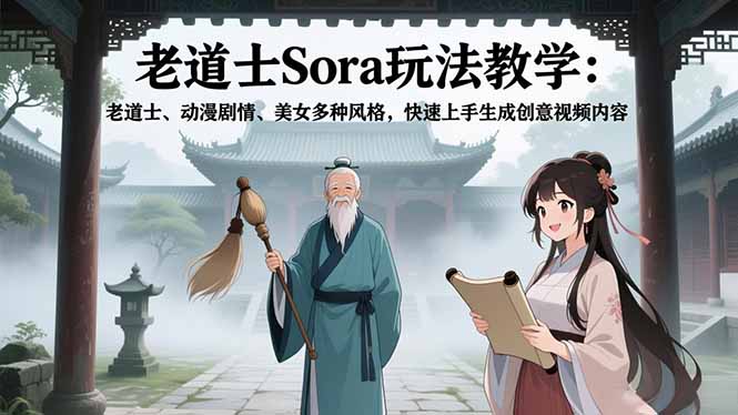 老道士Sora玩法教学：老道士、动漫剧情、美女多种风格，快速上手生成创意视频内容-优创项目网