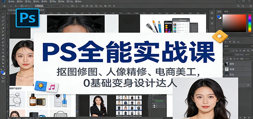 PS全能实战课：抠图修图、人像精修、电商美工，0基础变身设计达人-优创项目网