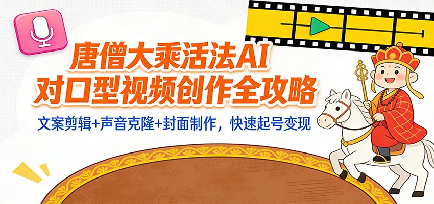 “大乘活法”AI对口型视频创作全攻略：文案剪辑+声音克隆+封面制作，快速起号变现-优创项目网