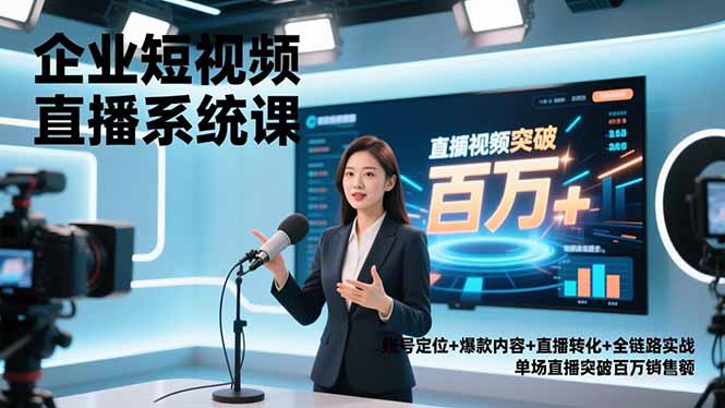 企业短视频直播系统课，账号定位+爆款内容+直播转化+全链路实战，单场直播突破百万销售额-优创项目网