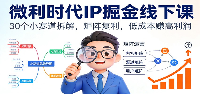 微利时代IP掘金线下课：30个小赛道拆解，矩阵复利，低成本赚高利润-优创项目网
