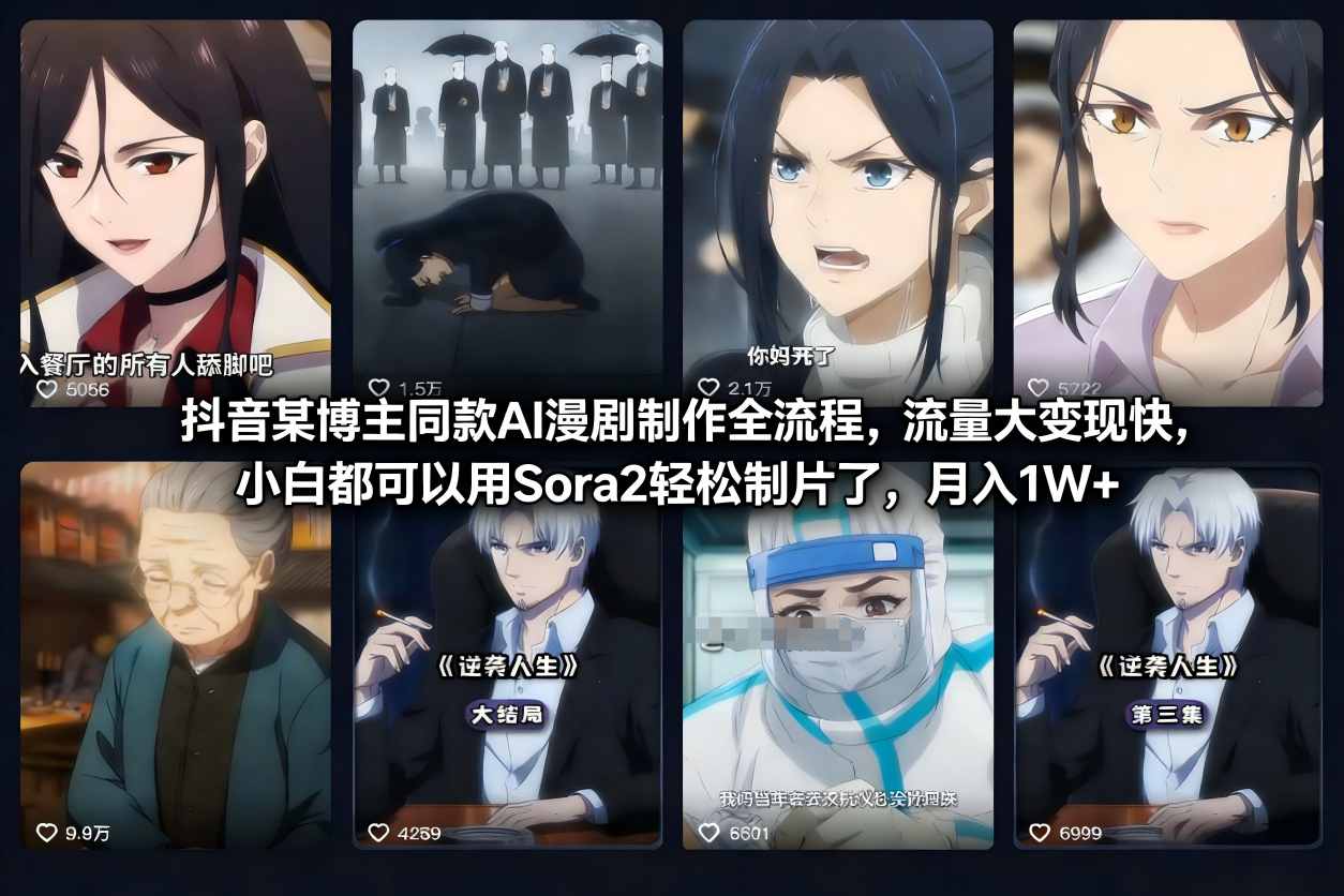 抖音某博主同款AI漫剧制作全流程，流量大变现快，小白都可以用Sora2轻松制片了，月入1W+-优创项目网