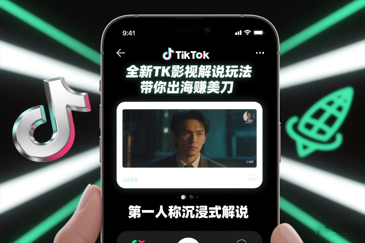 TikTok第一人称影视解说教学，全新TK影视解说玩法，带你出海賺美刀-优创项目网