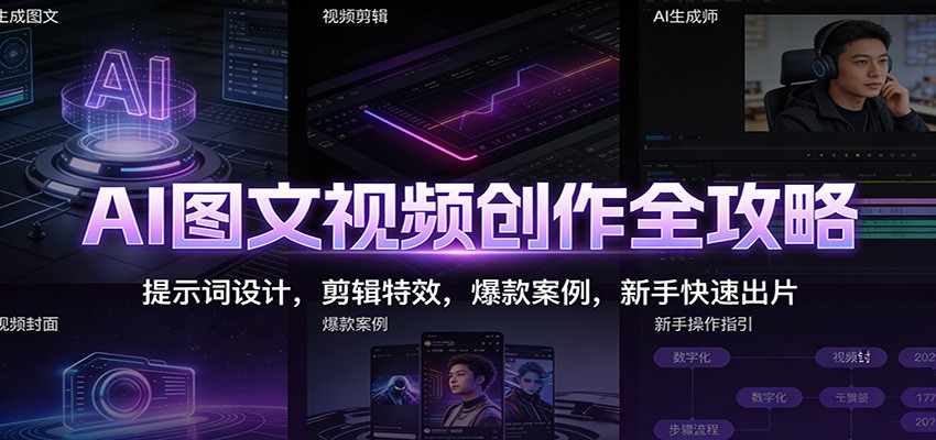AI图文视频创作全攻略：提示词设计，剪辑特效，爆款案例，新手快速出片-优创项目网