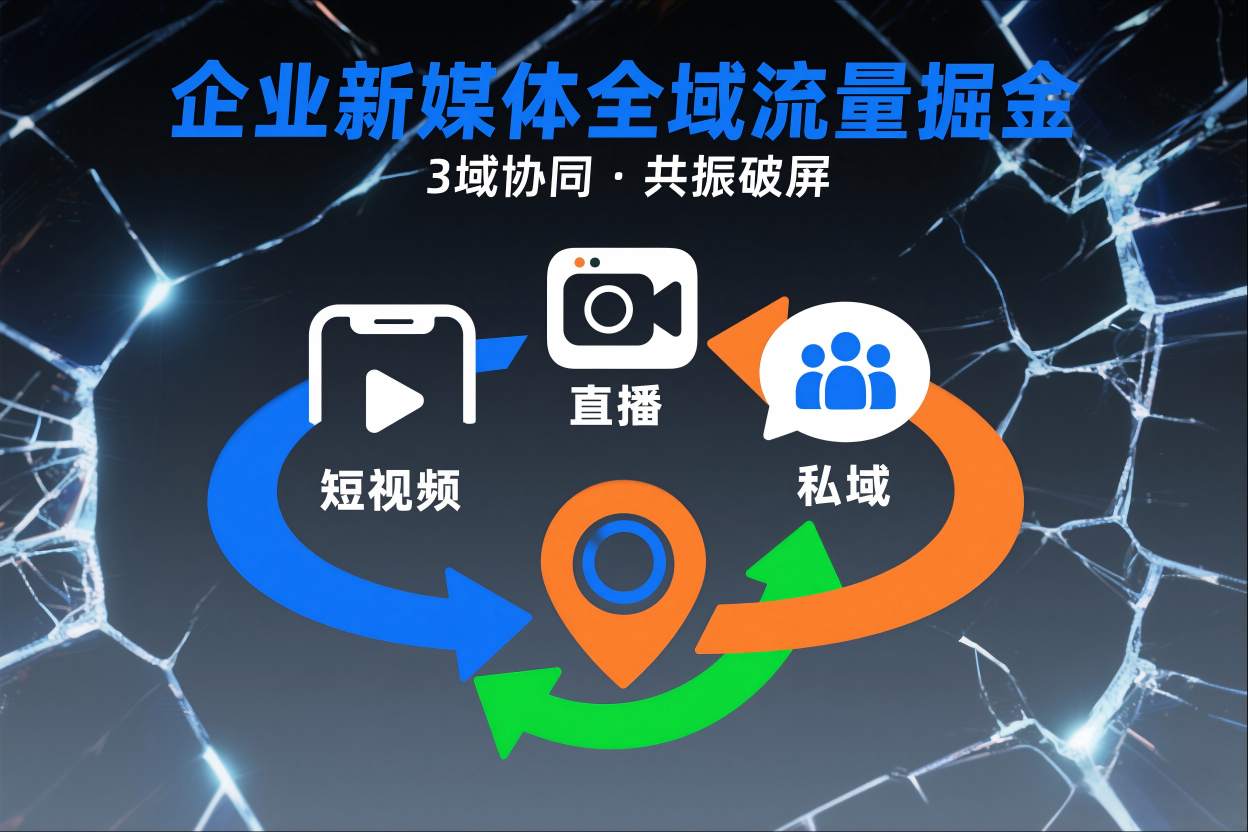 短视频全域商业模式，企业新媒体全域流量掘金，3域协同，共振破屏，短视频-直播-私域-地域-优创项目网