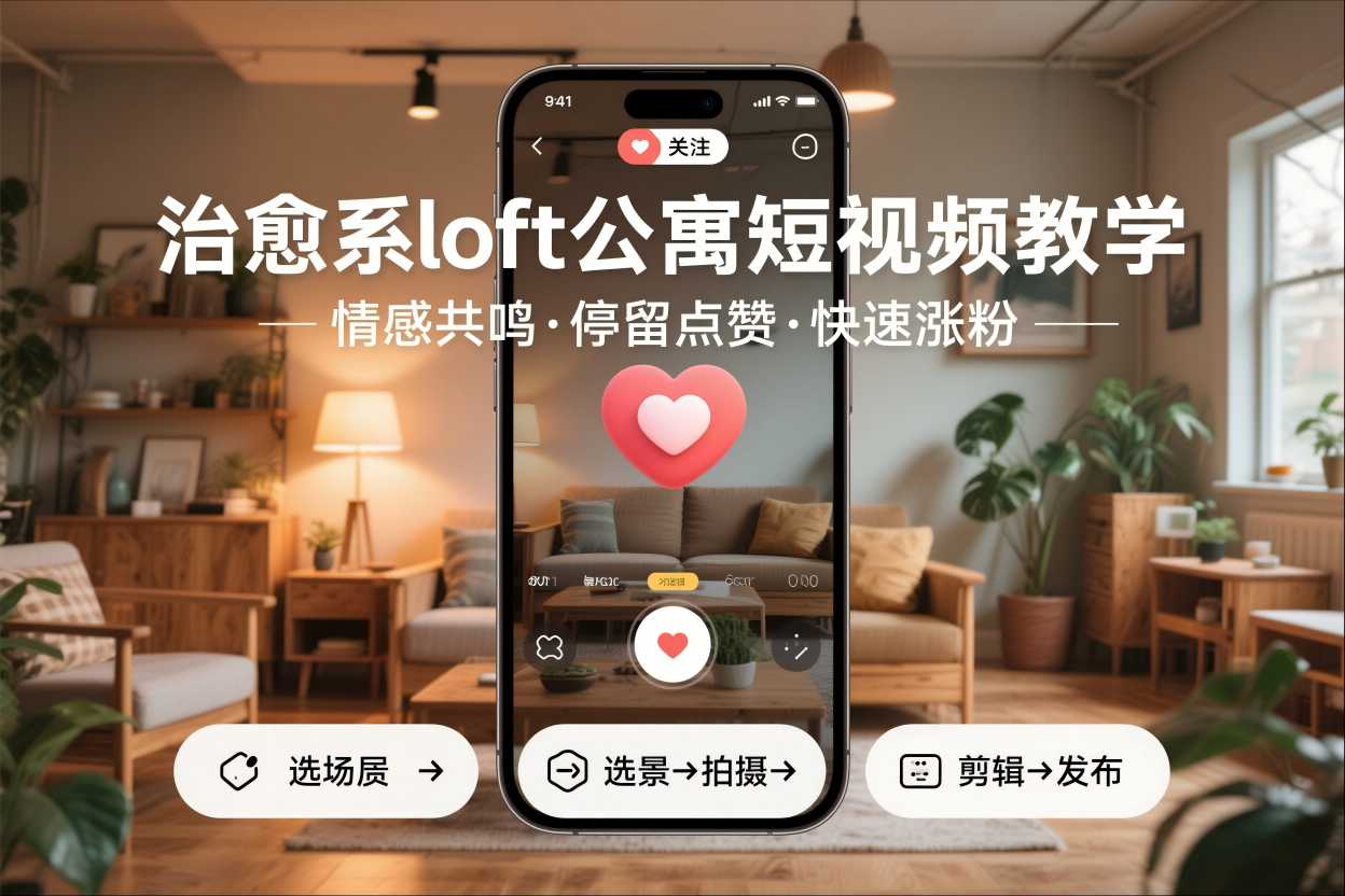 治愈系loft公寓短视频制作教学，情感共鸣引停留点赞关注，快速起号涨粉-优创项目网