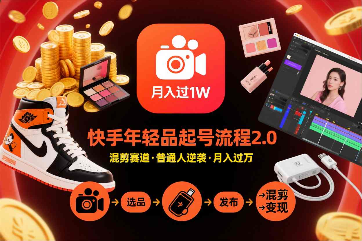 快手短视频带货年轻品起号流程2.0，快手年轻品混剪赛道，普通人也能月入过1W-优创项目网