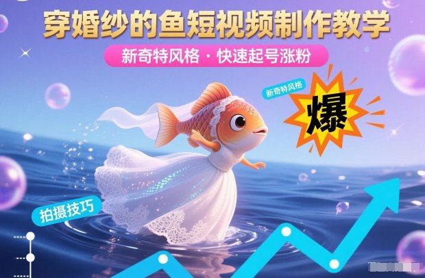 穿婚纱的鱼短视频制作教学，新奇特风格，快速起号涨粉-优创项目网