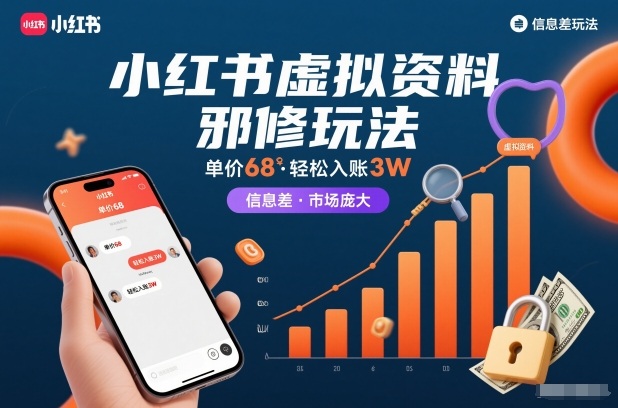 小红书虚拟资料邪修玩法，单价68，轻松入账3W，信息差玩法，市场庞大-优创项目网