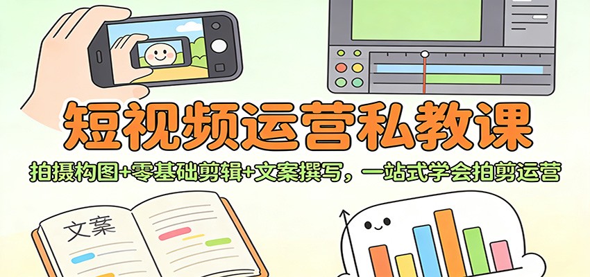 短视频运营私教课：拍摄构图+零基础剪辑 +文案撰写，一站式学会拍剪运营-优创项目网