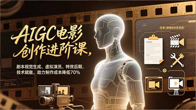 AIGC电影创作进阶课，剧本视觉生成、虚拟演员、特效后期，技术赋能，助力制作成本降低70%-优创项目网