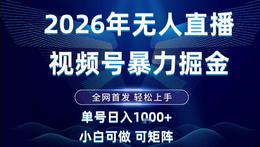 2026最新视频号无人直播掘金，全网首发，小白可以玩，长期稳定日入1k+【揭秘】-优创项目网