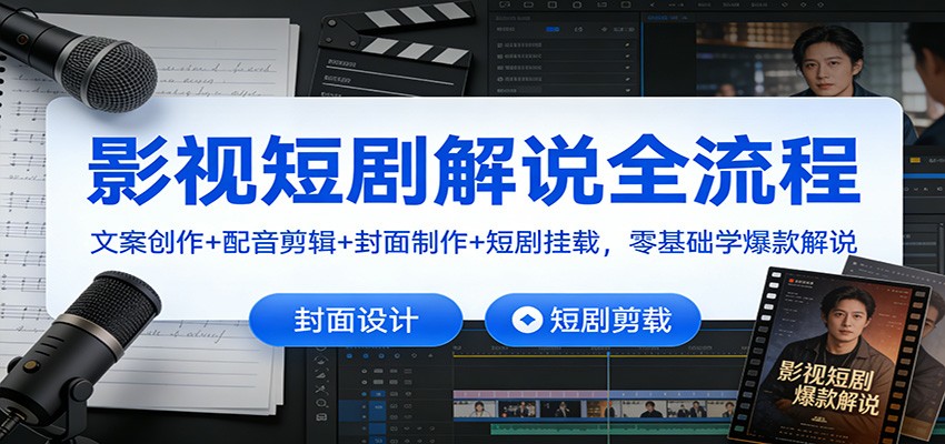 影视短剧解说全流程：文案创作+配音剪辑+封面制作+短剧挂载，零基础学爆款解说-优创项目网