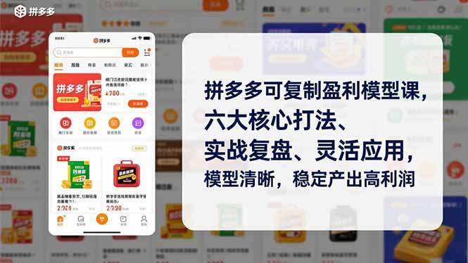 拼多多可复制盈利模型课，六大核心打法、实战复盘、灵活应用，模型清晰，稳定产出高利润-优创项目网