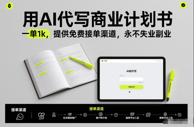 用AI代写商业计划书，一单1k，提供免费接单渠道，永不失业副业-优创项目网