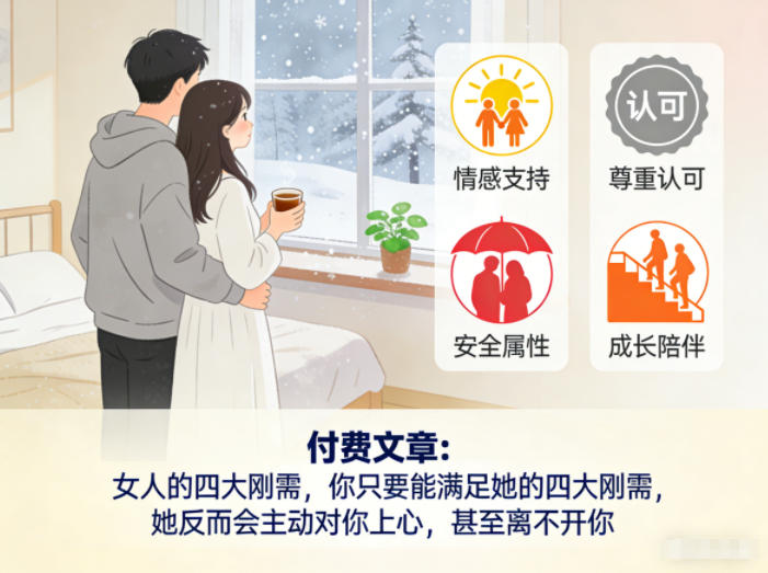 付费文章：女人的四大刚需，你只要能满足她的四大刚需，她反而会主动对你上心，甚至离不开你-优创项目网