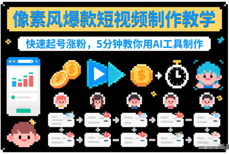 像素风爆款短视频制作教学，快速起号涨粉，5分钟教你用AI工具制作-优创项目网
