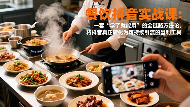 餐饮抖音实战课：一套“学了就能用”的全链路方法论，将抖音真正转化为可持续引流的盈利工具-优创项目网