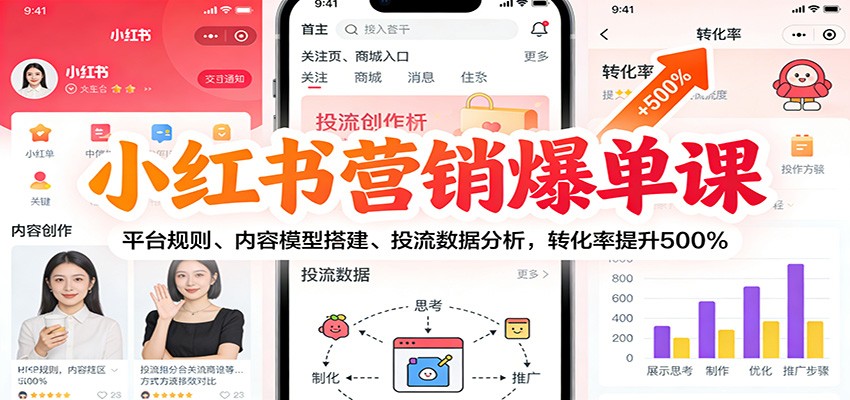 小红书营销爆单课：平台规则、内容模型搭建、投流数据分析，转化率提升500%-优创项目网