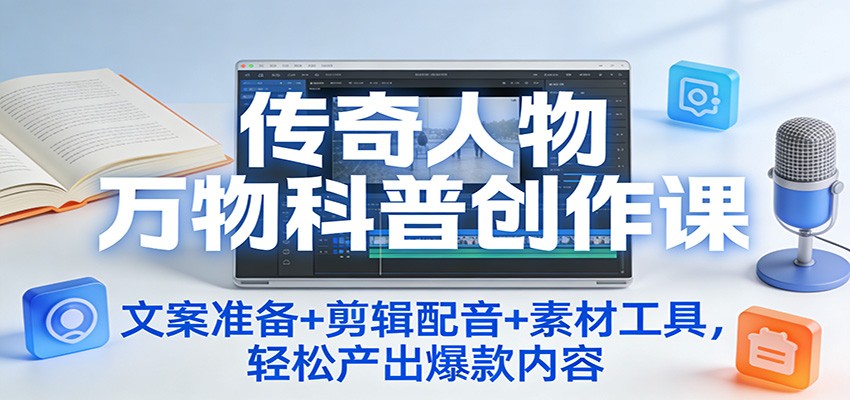 传奇人物万物科普创作课：文案准备+剪辑配音+素材工具，轻松产出爆款内容-优创项目网
