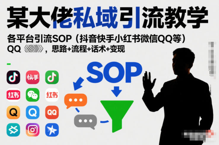 某大佬私域引流教学，各平台引流SOP(抖音快手小红书微信QQ等)，思路+流程+话术+变现-优创项目网