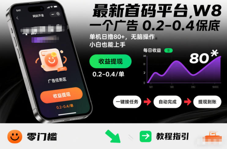 最新首码平台，一个广告 0.2-0.4 保底，单机日撸80+，可矩阵无脑操作，小白也能上手【揭秘】-优创项目网