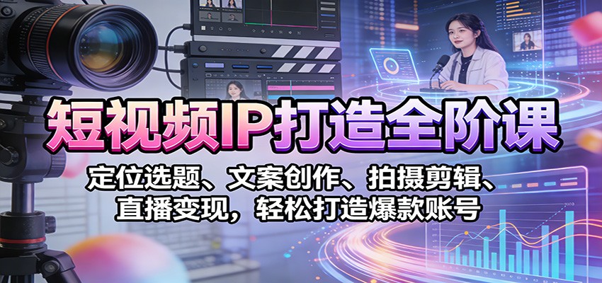 短视频IP打造全阶课：定位选题、文案创作、拍摄剪辑、直播变现，轻松打造爆款账号-优创项目网