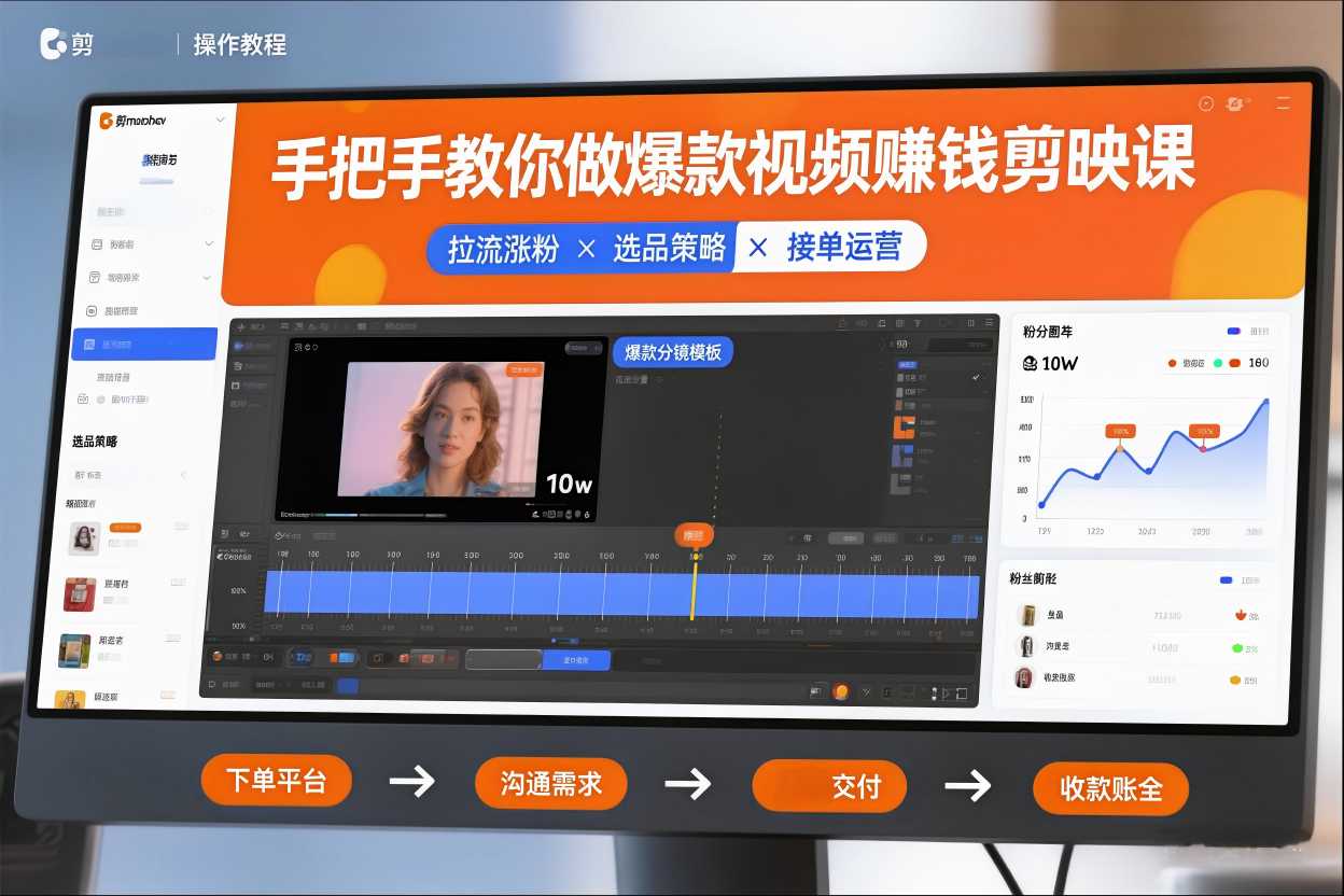 手把手教你做爆款视频赚钱剪映课，手把手教学拉流涨粉、选品策略和接单运营(更新2026)-优创项目网