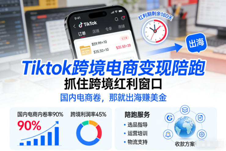 Tiktok跨境电商变现陪跑，抓住跨境红利窗口，国内电商卷，那就出海賺美金-优创项目网