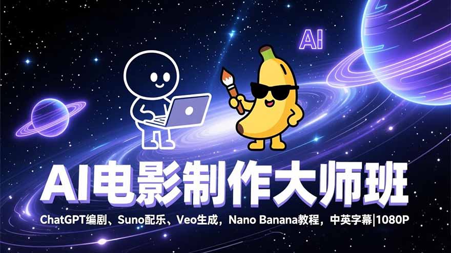 AI电影制作大师班：ChatGPT编剧、Suno配乐、Veo生成，Nano Banana教程，中英字幕|1080P-优创项目网