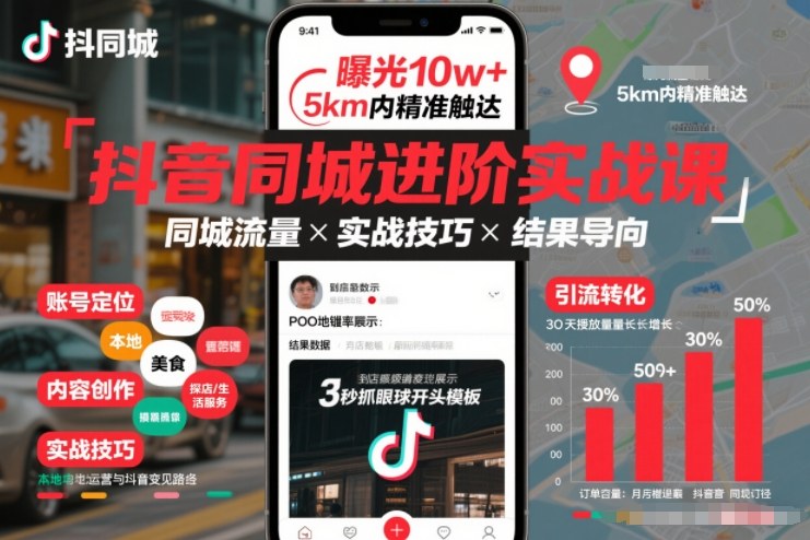 抖音同城进阶实战课，助你同城流量拿到结果-优创项目网
