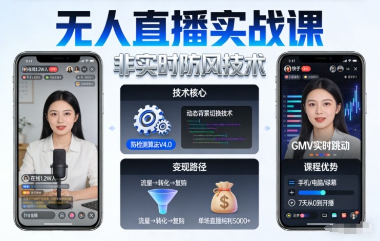 宝子哥无人直播实战课，非实时防风技术，聚焦抖音快手等平台直播带货，轻松开启直播变现之路(更新2026)-优创项目网