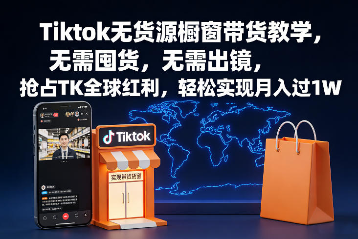 Tiktok无货源橱窗带货教学，无需囤货，无需出镜，抢占TK全球红利，轻松实现月入过1W-优创项目网