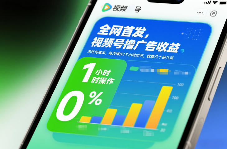 全网首发，视频号撸广告收益，无任何成本，每天操作1个小时即可，收益几十到几张-优创项目网