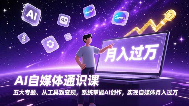 AI自媒体通识课，五大专题、从工具到变现，系统掌握AI创作，实现自媒体月入过万-优创项目网